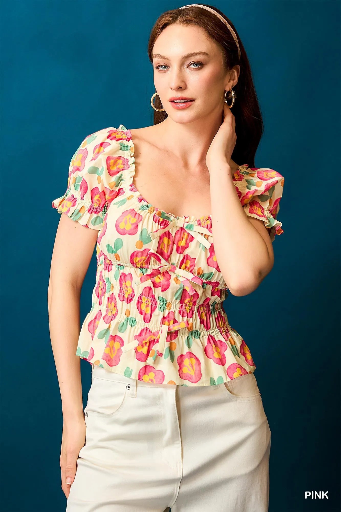 Floral Smocked Peplum Blouse at In Style Chics Boutique