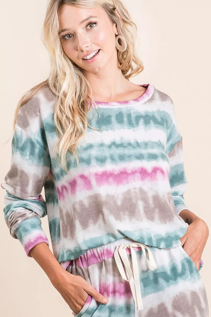 Terry Sweatshirt Tie Dye Print at In Style Chics Boutique