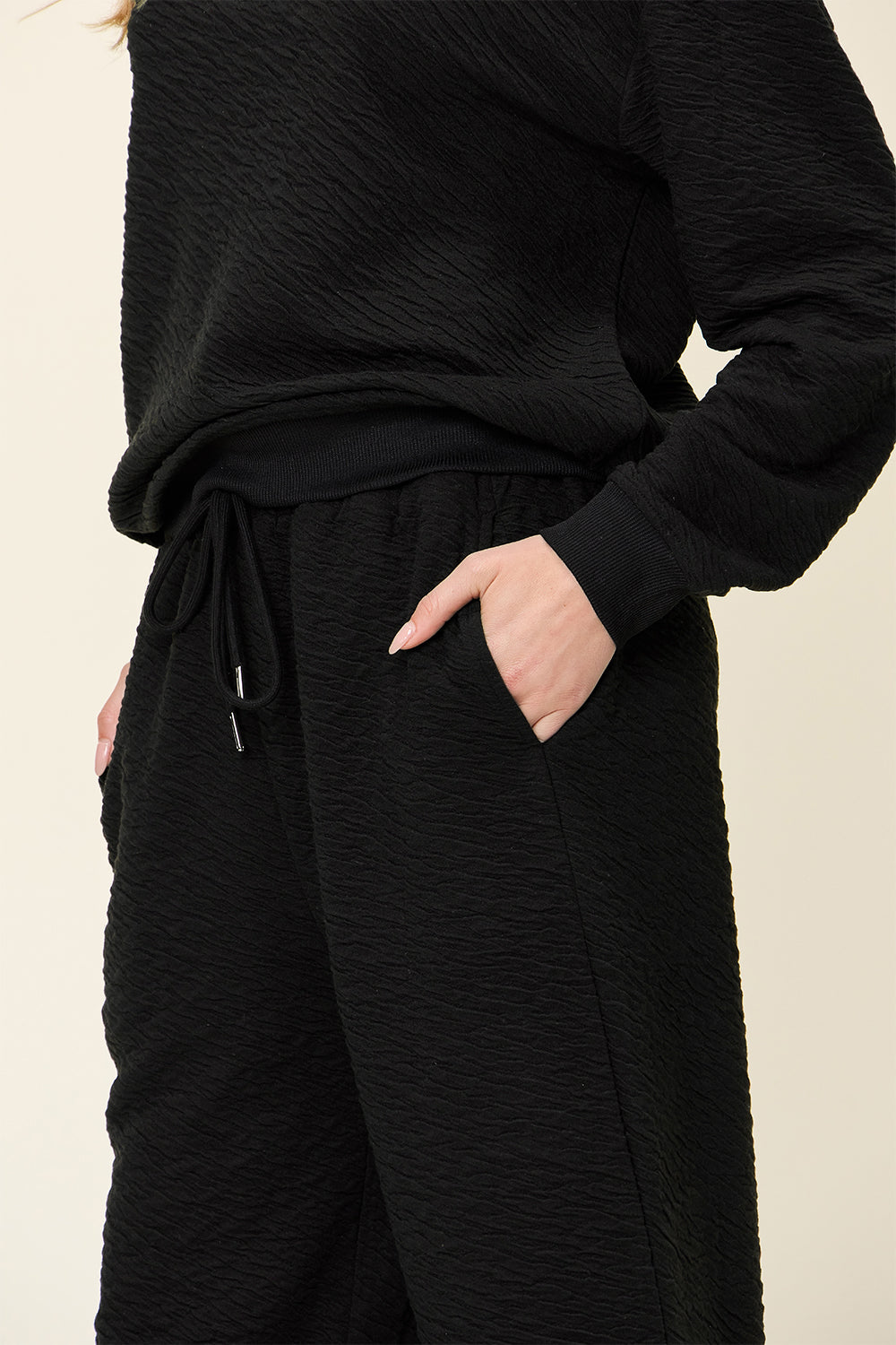 Double Take Full Size Texture Long Sleeve Top and Pants Set - In Style Chics Boutique LLC