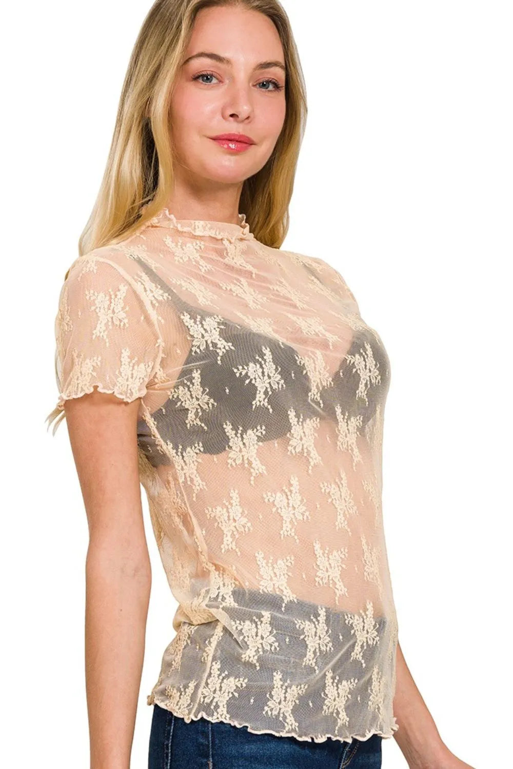 Lace Short Sleeve Top, See-through for Layering - In Style Chics Boutique Women's Juniors Clothes Online