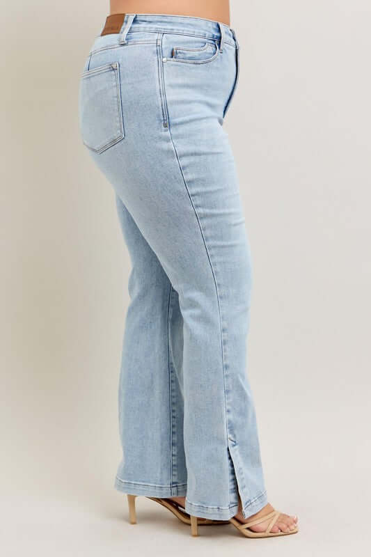 Judy Blue Tummy Control Vintage Wash Side Slit Slim Boot Non Distressed Jeans - In Style Chics Boutique Women's Juniors Plus Size Apparel Online
