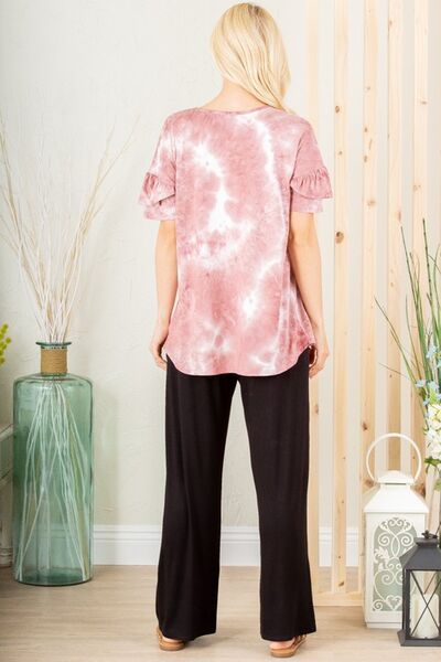 Ruffled Sleeve Tie Dye Top - In Style Chics Boutique Women's Juniors Plus Size Online Fashion