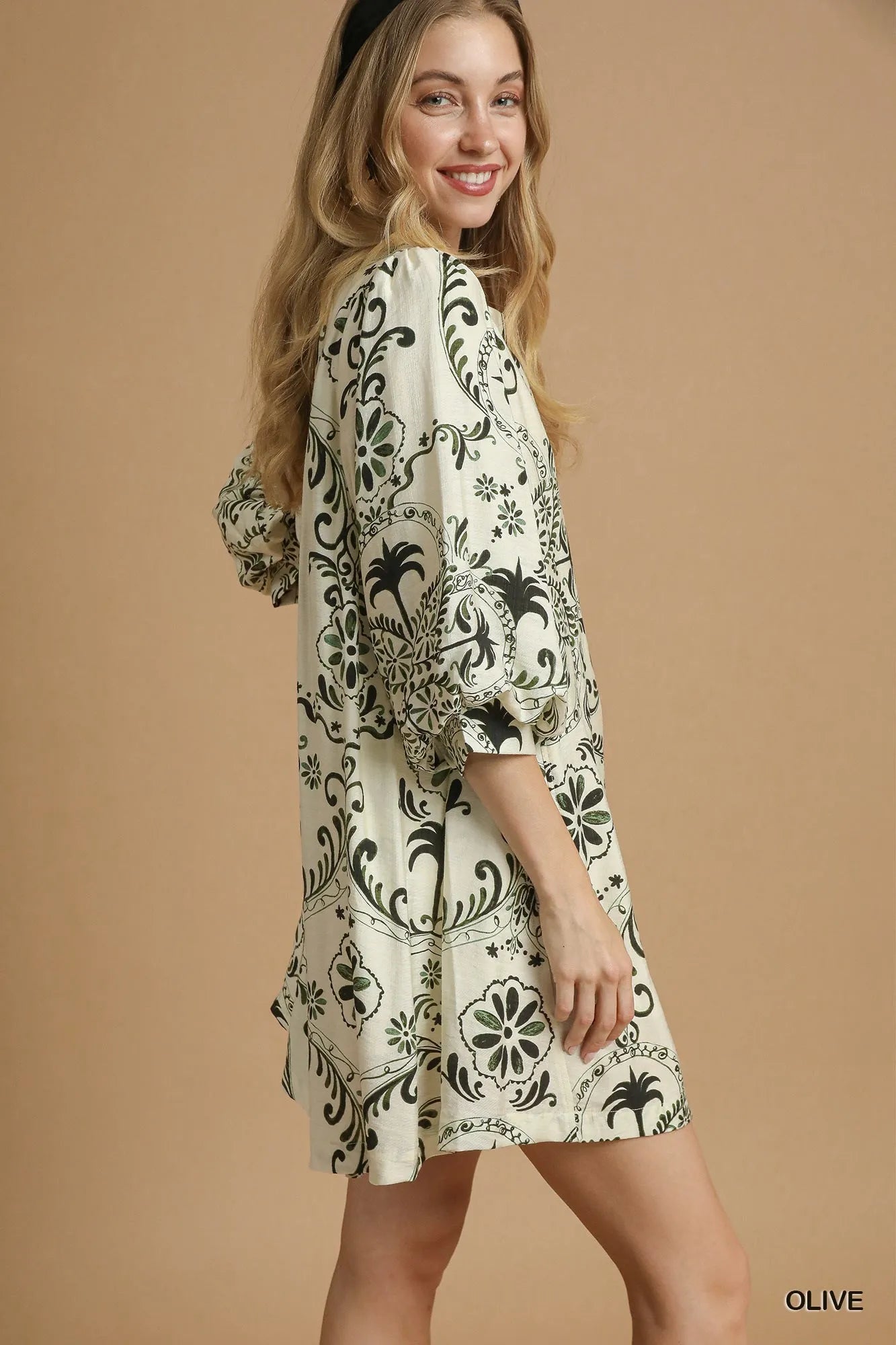 Boho Printed Balloon Sleeve Mini Dress at In Style Chics Boutique