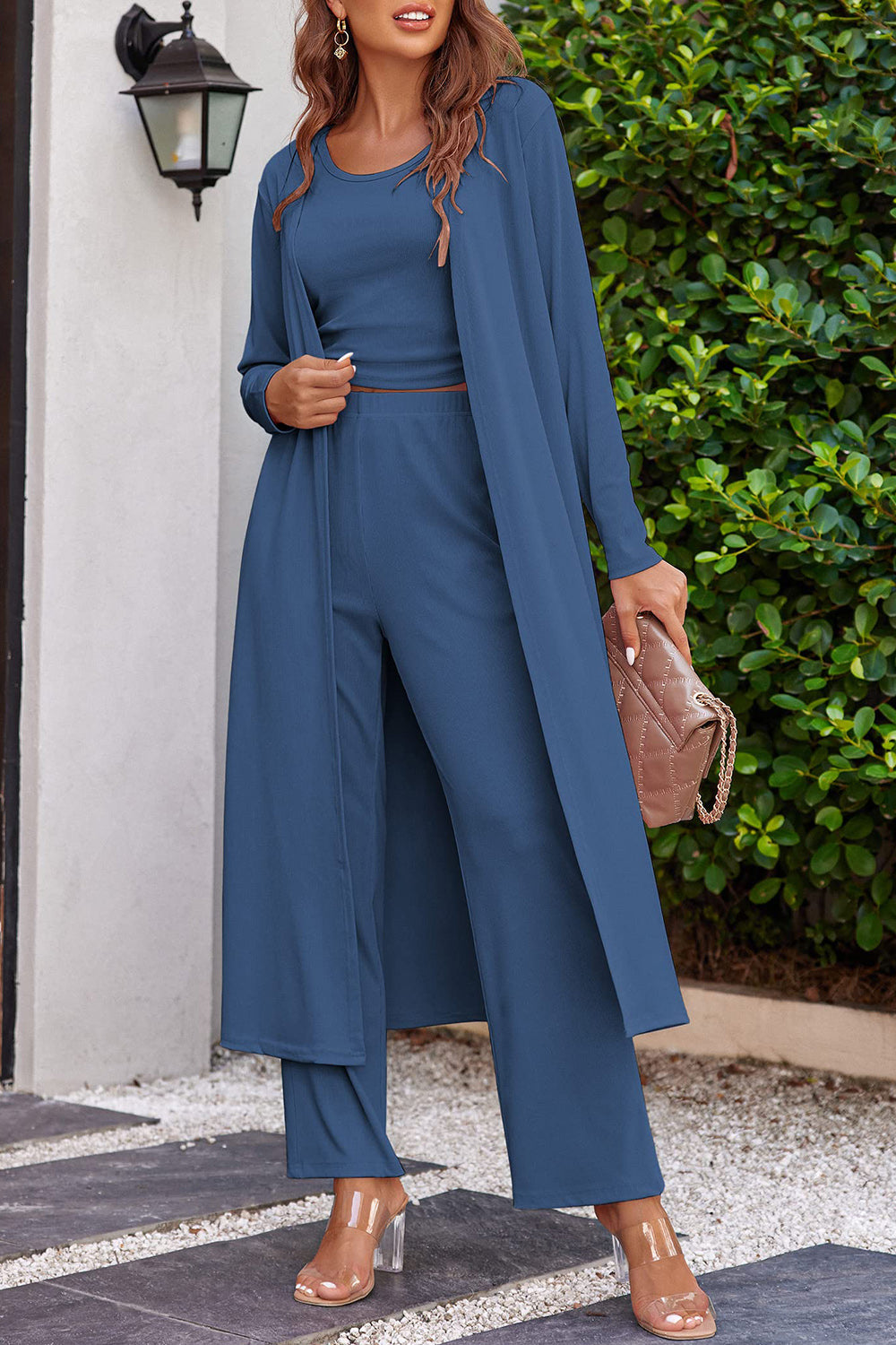 Drawstring Tank, Long Sleeve Cover Up and Pants Set - In Style Chics Boutique LLC