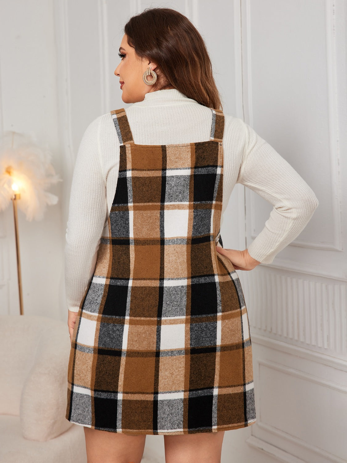 Honey Plus Size Plaid Wide Strap Overall Dress - In Style Chics Boutique LLC