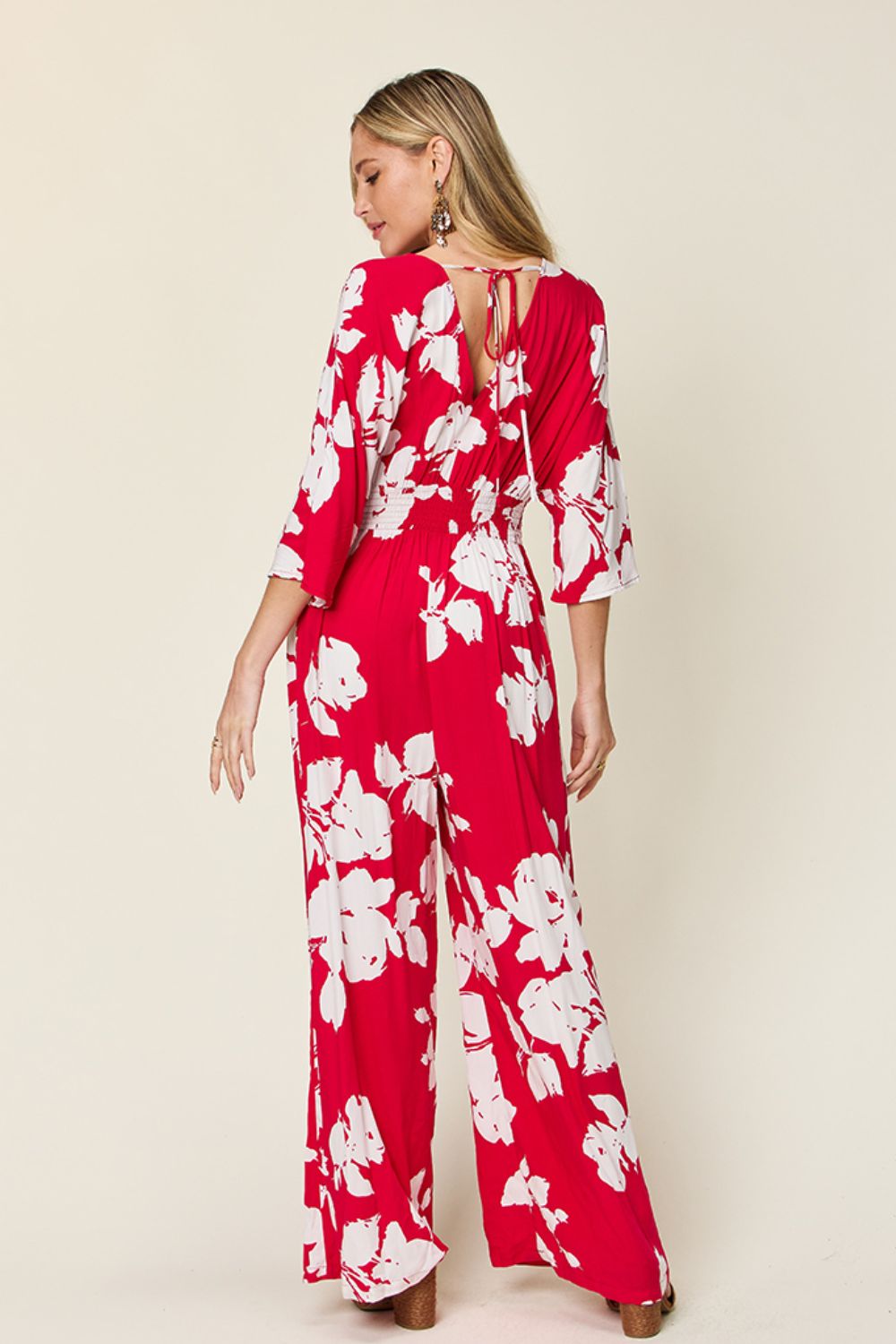 Double Take Full Size Printed Tie Back Wide Leg Jumpsuit - In Style Chics Boutique LLC