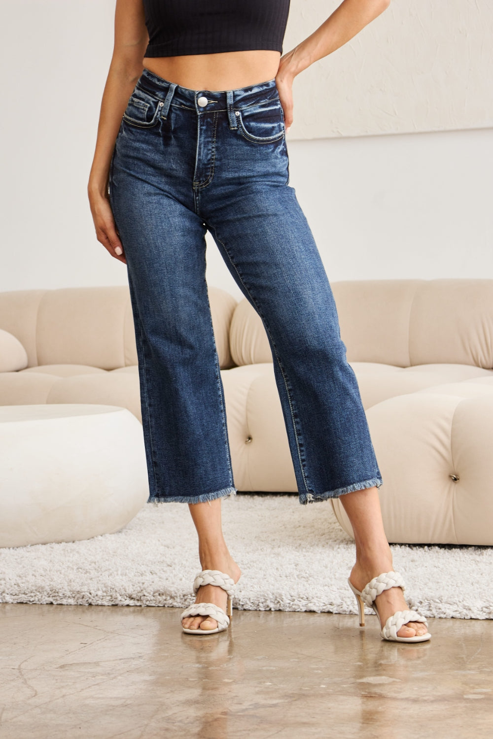 RFM Full Size Tummy Control High Waist Raw Hem Jeans - In Style Chics Boutique LLC