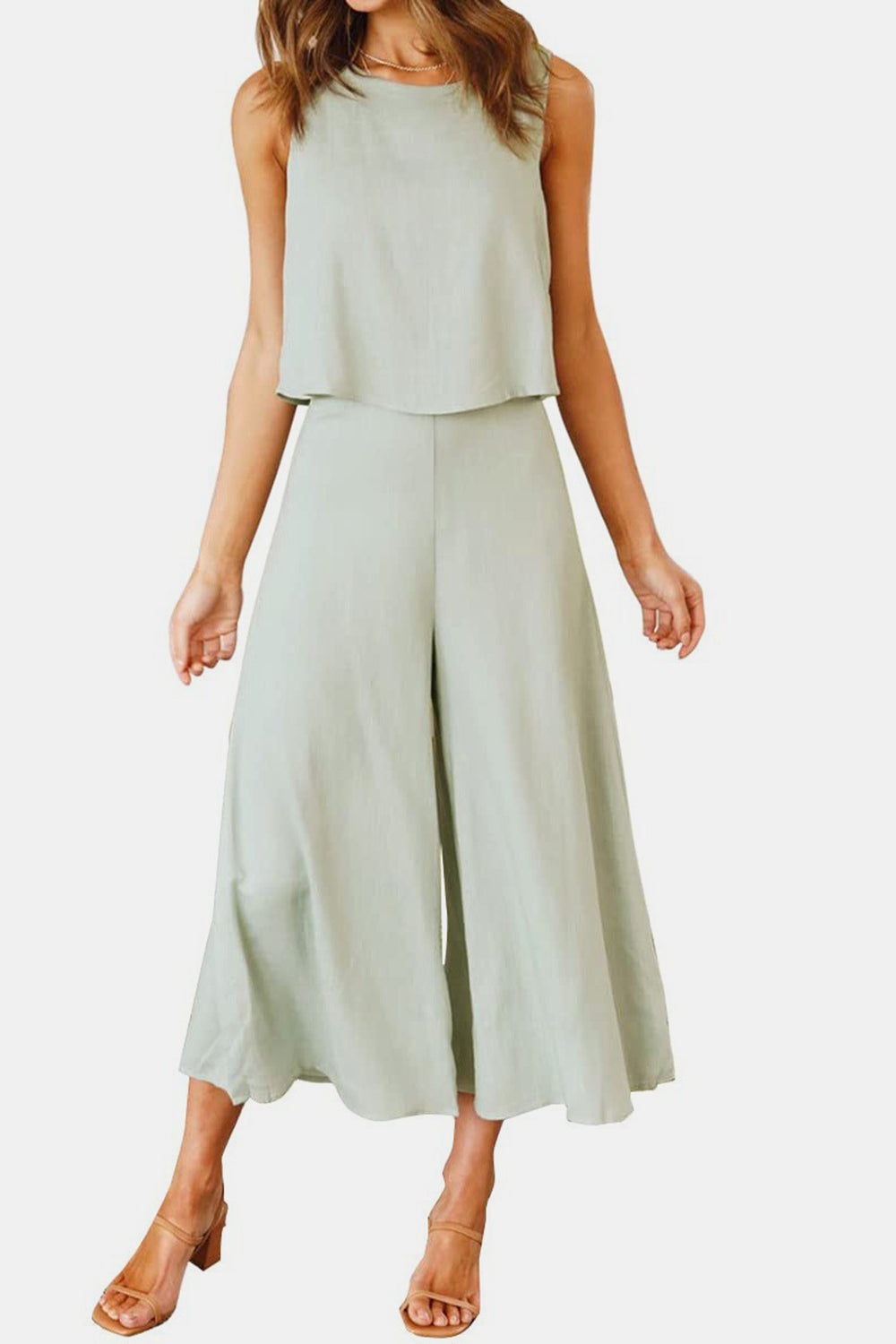 Round Neck Top and Wide Leg Pants Set - In Style Chics Boutique LLC