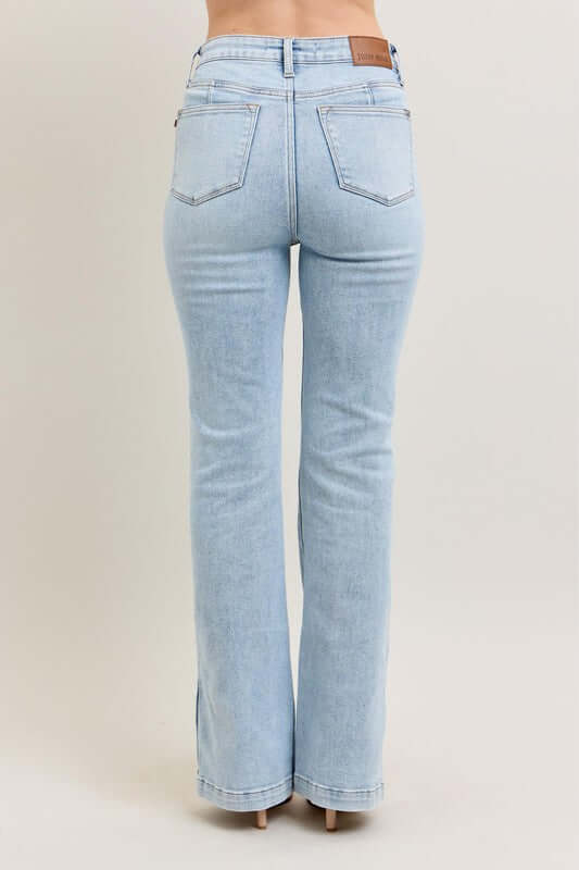Judy Blue Tummy Control Vintage Wash Side Slit Slim Boot Jeans - In Style Chics Boutique Women's Juniors Plus Size Apparel Online