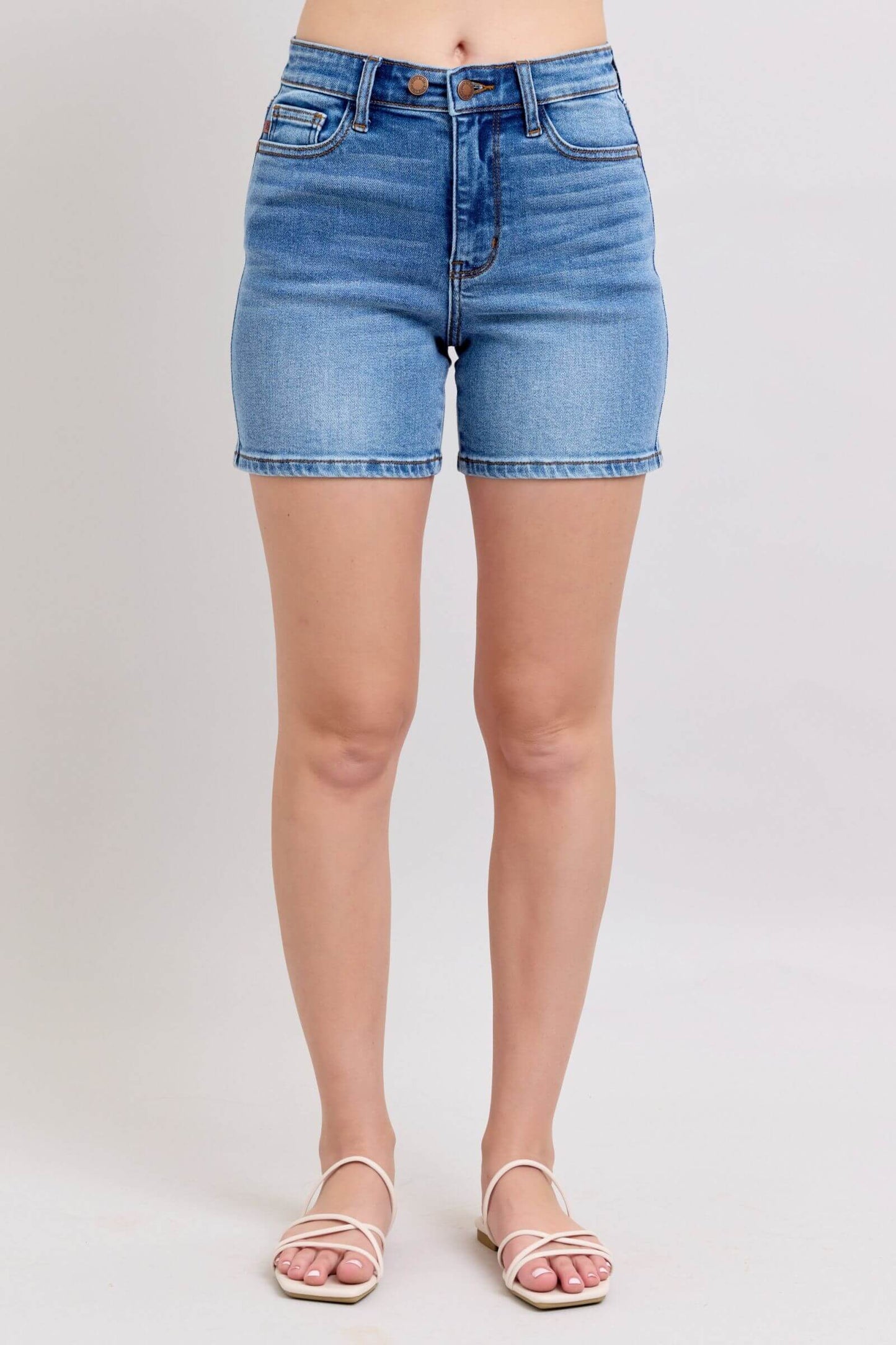 Judy Blue 2 Button Denim Shorts with Pockets - In Style Chics Boutique Women's Juniors Plus Size Apparel Online