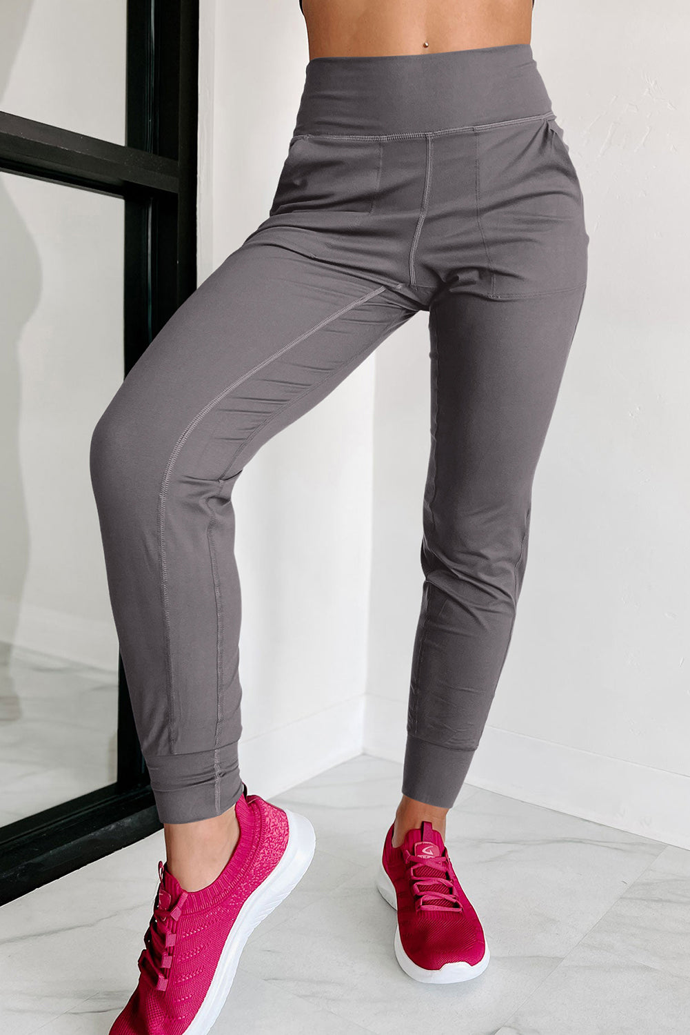 Black Exposed Seam High Waist Pocketed Joggers - In Style Chics Boutique LLC
