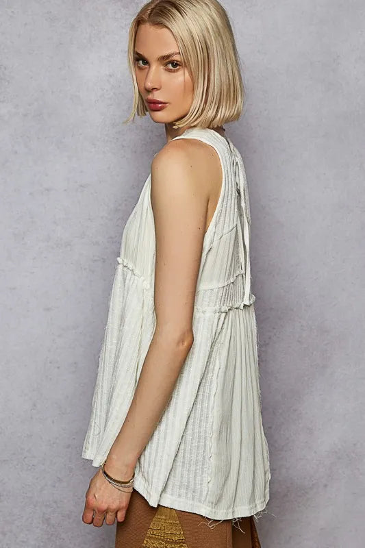 Tank Top with Pintuck Detail, Lace Trim Round Neck  - In Style Chics Boutique