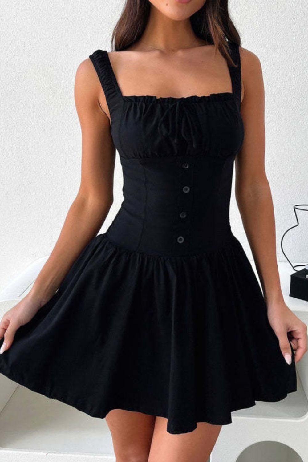 Decorative Button Square Neck Cami Dress - In Style Chics Boutique LLC