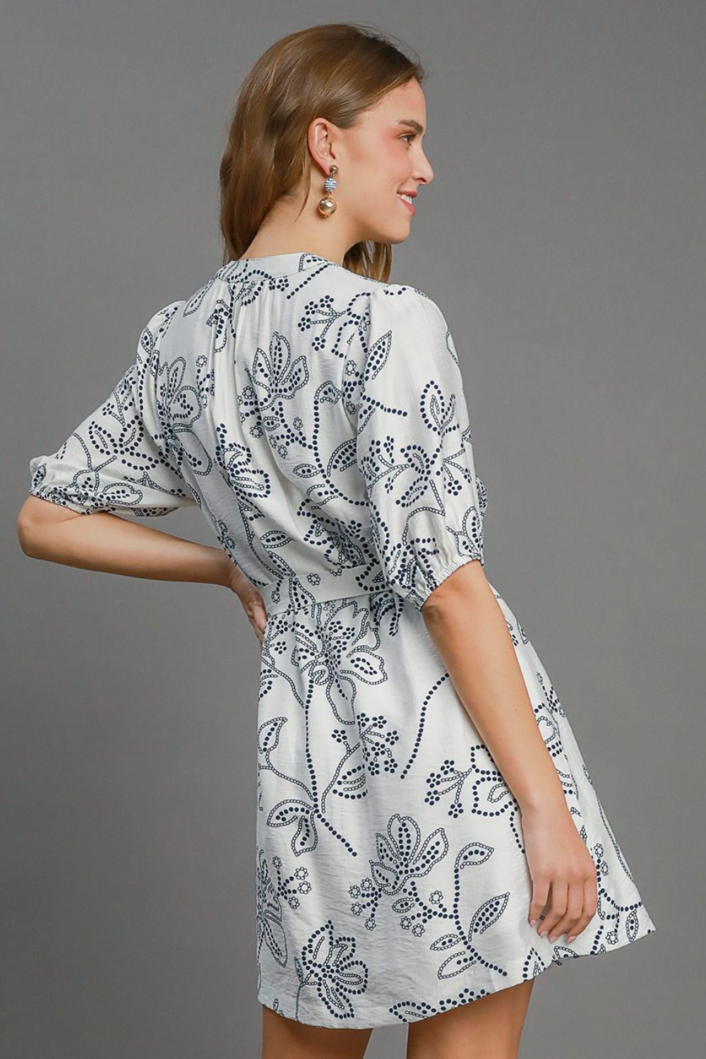Floral Print Notched Puff Sleeve Mini Dress - Cute Clothes Online - In Style Chics Boutique Women's Juniors Plus Size Apparel