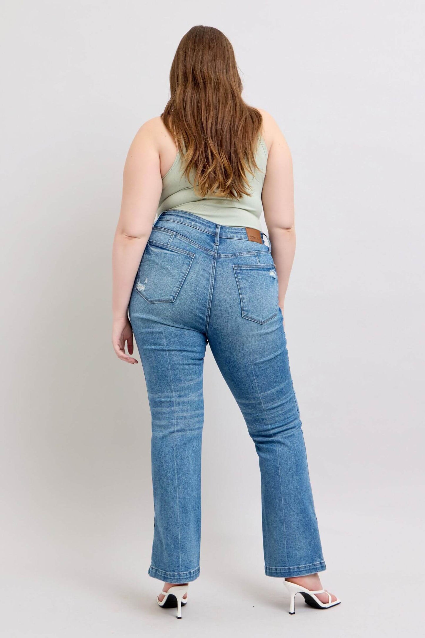 High Waist Tummy Control Vintage Wash Side Slit Slim Boot Jeans - In Style Chics Boutique Online Clothing Women's Juniors Plus Size Apparel