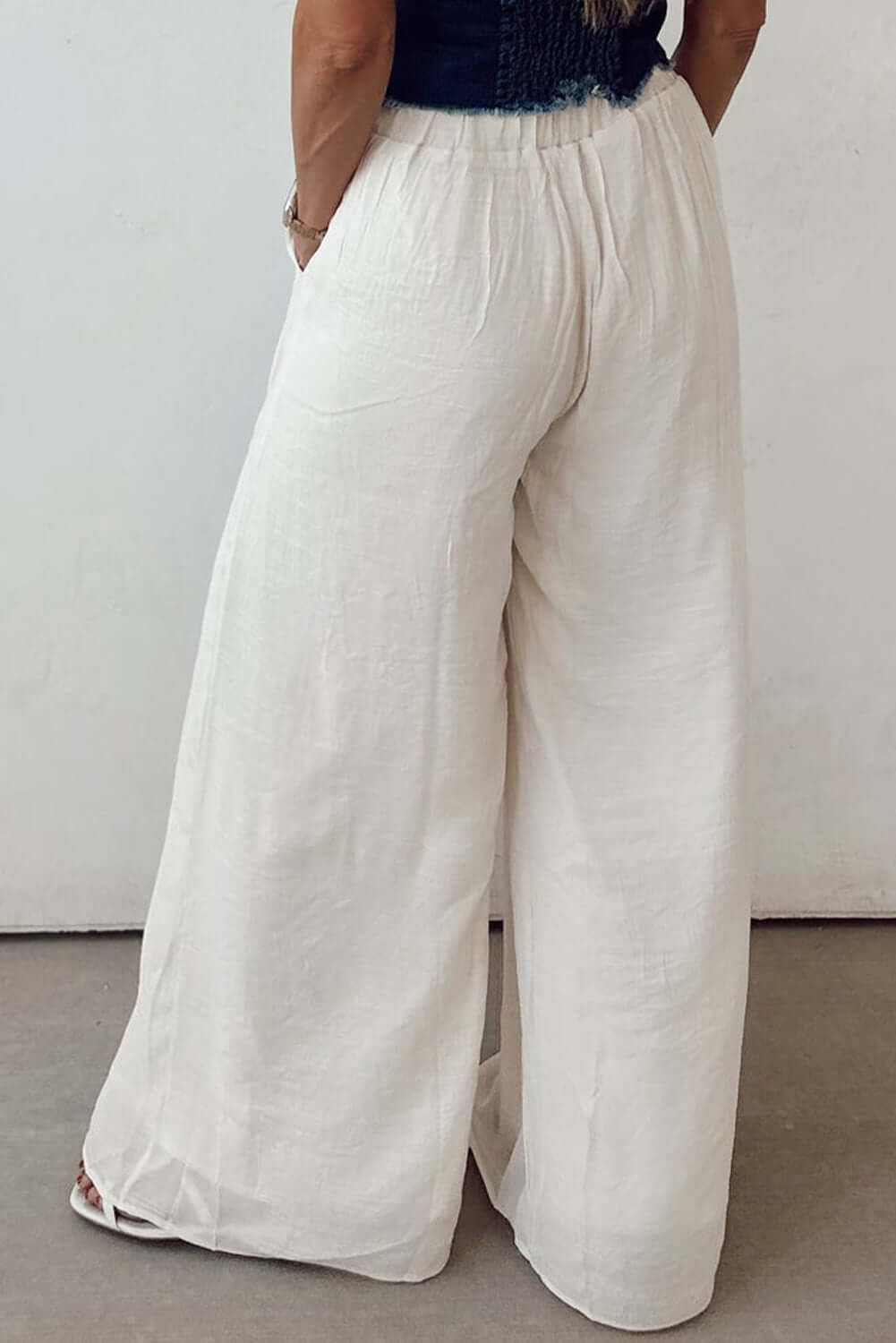 Women's Juniors White Casual Tie Waist Pleated Wide Leg Pants - Cute Clothes for Spring - In Style Chics Boutique Online Apparel