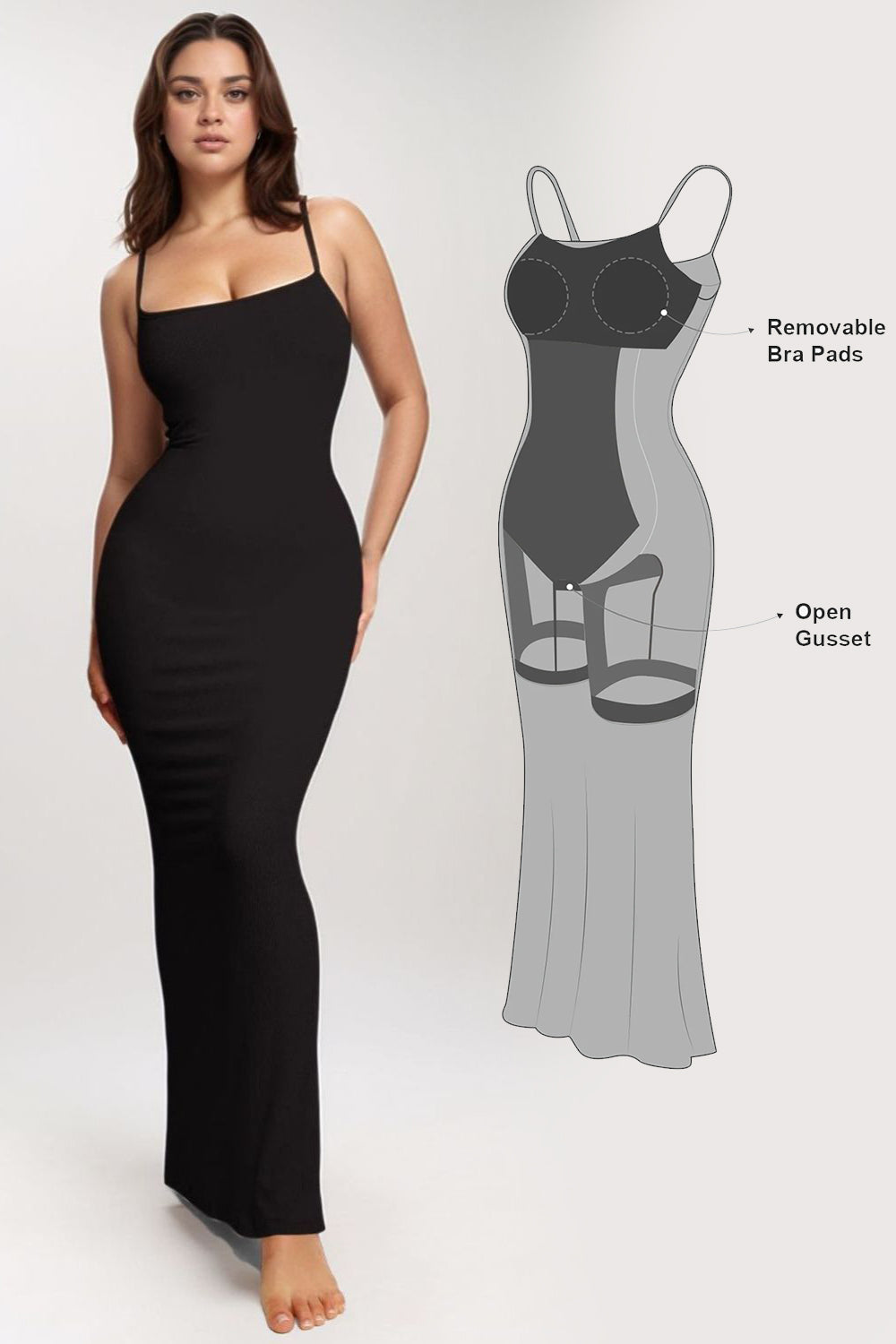 Built-In Shapewear Sleeveless Black Maxi Dress - Little Black Dress - In Style Chics Boutique