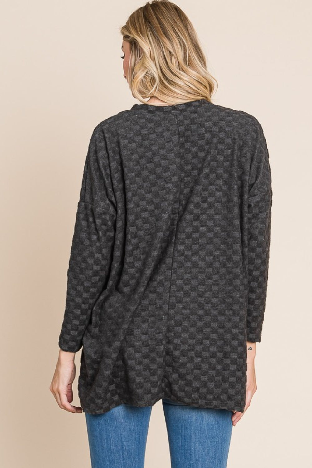 BOMBOM Checkered Long Sleeve V-Neck T-Shirt - In Style Chics Boutique LLC