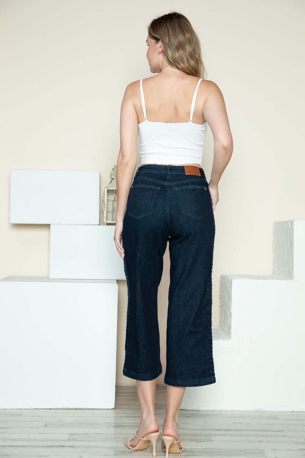 Judy Blue Full Size Side Seam Braid Detail Crop Wide Leg Jeans - In Style Chics Boutique LLC