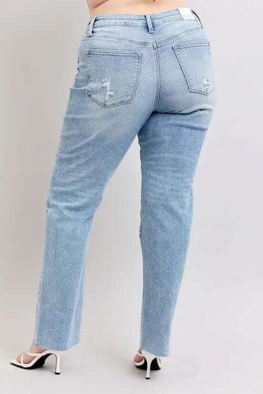 Judy Blue Midi Rise Light Wash Dad Jeans - In Style Chics Boutique Women's Juniors Plus Size Apparel Online