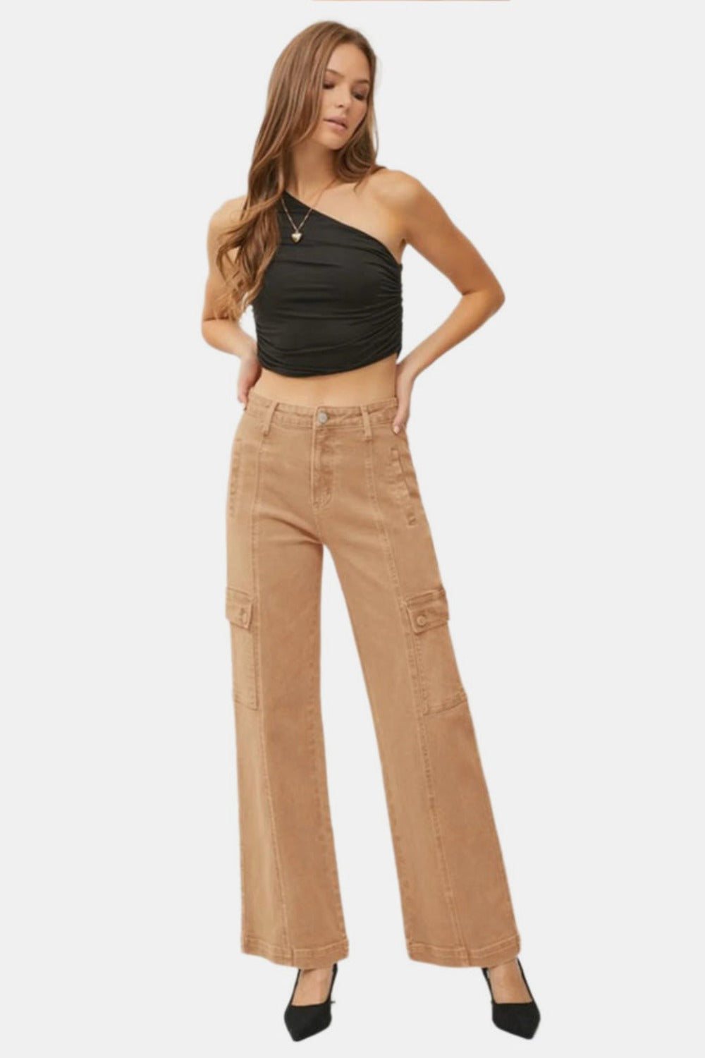 RISEN Full Size High Rise Wide Leg Cargo Jeans - In Style Chics Boutique LLC