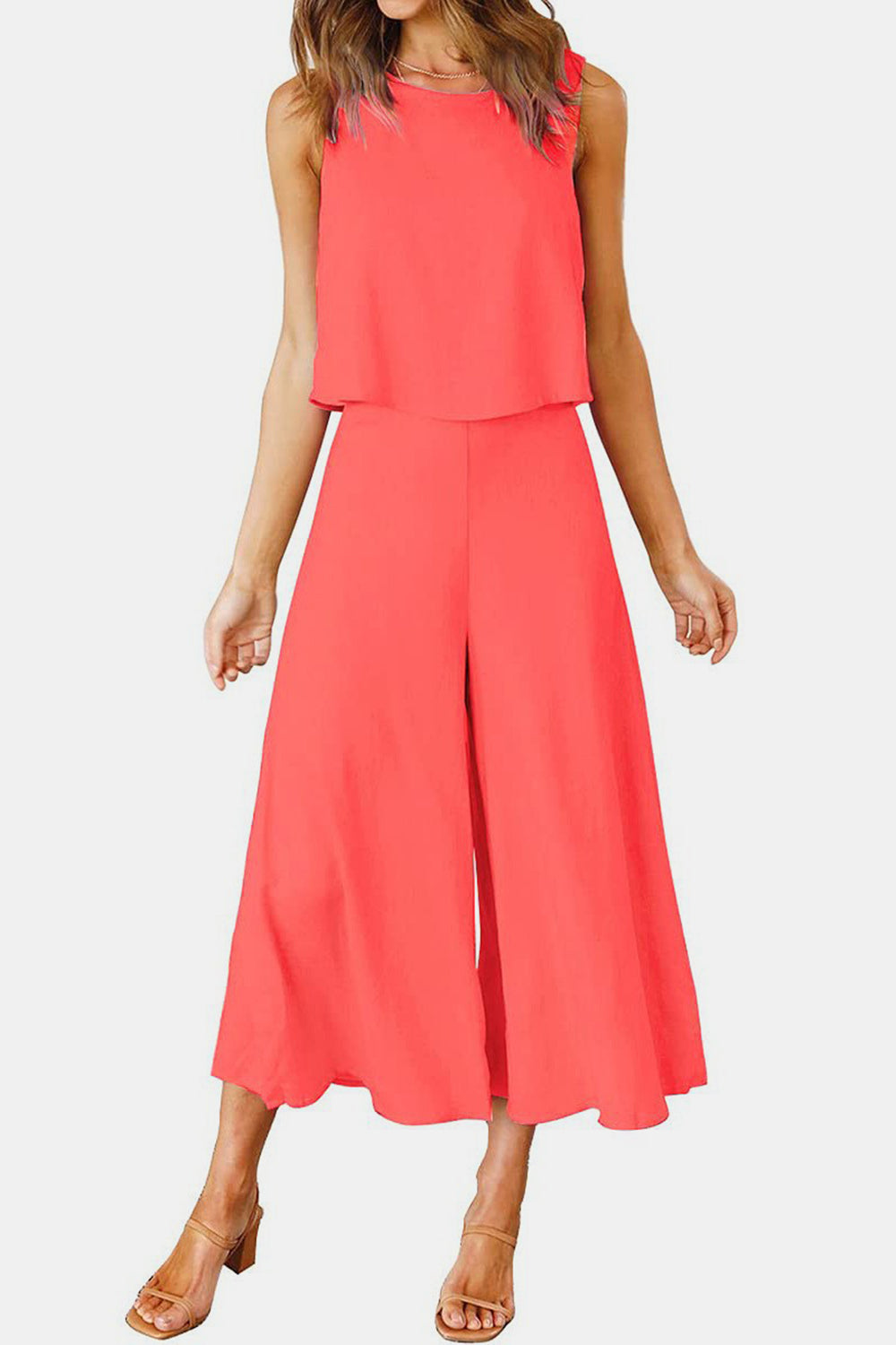 Round Neck Top and Wide Leg Pants Set - In Style Chics Boutique LLC