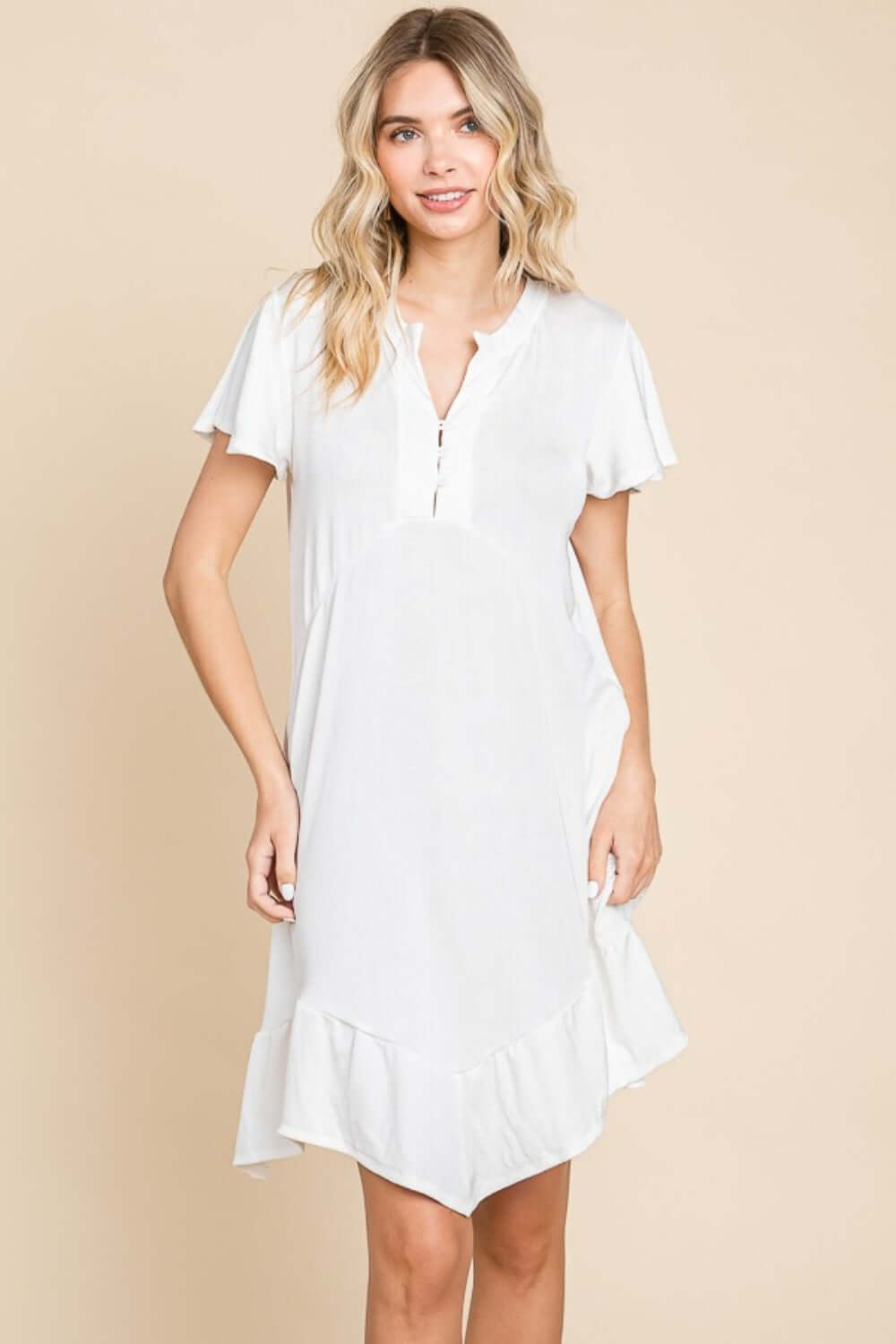 Culture Code Full Size Short Sleeve Ruffled Asymmetric Hem Dress - In Style Chics Boutique LLC