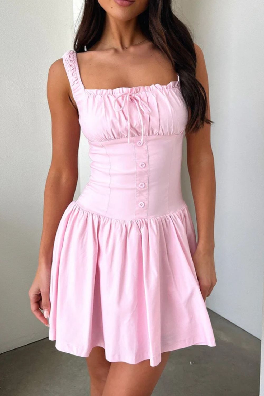 Decorative Button Square Neck Cami Dress - In Style Chics Boutique LLC