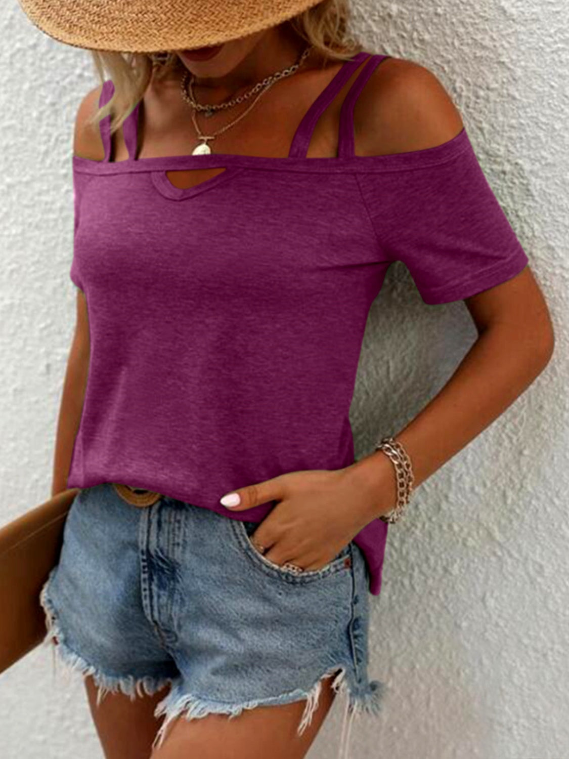 Double Spaghetti Straps Short Sleeve T-Shirt - More Colors! - In Style Chics Boutique LLC