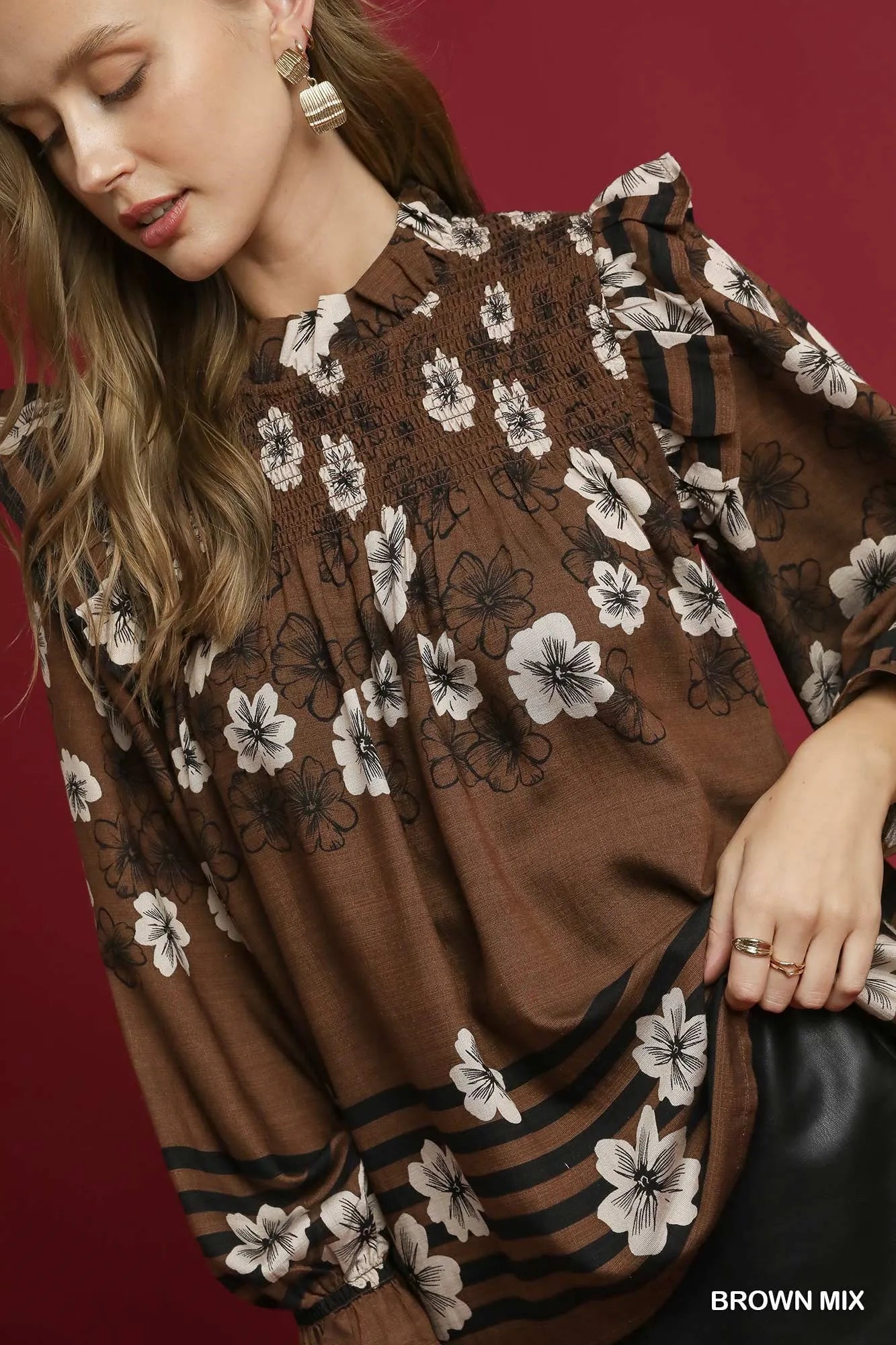 Mix Floral Smocked Ruffle Blouse at In Style Chics Boutique