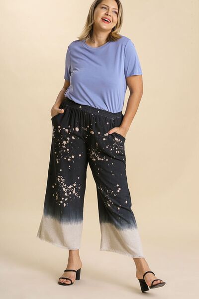 Raw Hem Linen Blend Bleach Dip Dye Wide Leg Pants - In Style Chics Boutique Online Clothing for women
