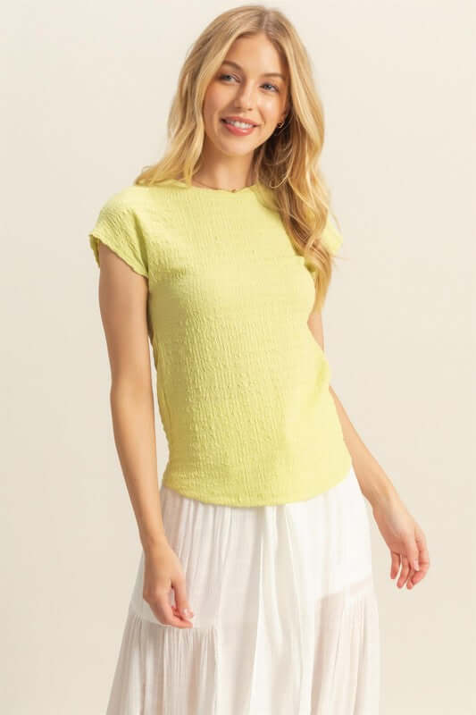 Textured Round Neck Cap Sleeve Knit Top for Women Juniors - Cute Clothes Online - In Style Chics Boutique