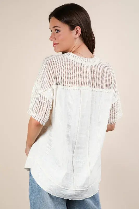 Oversized Contrast Knit Comfy Casual Top - In Style Chics Boutique Women's Juniors Apparel Online