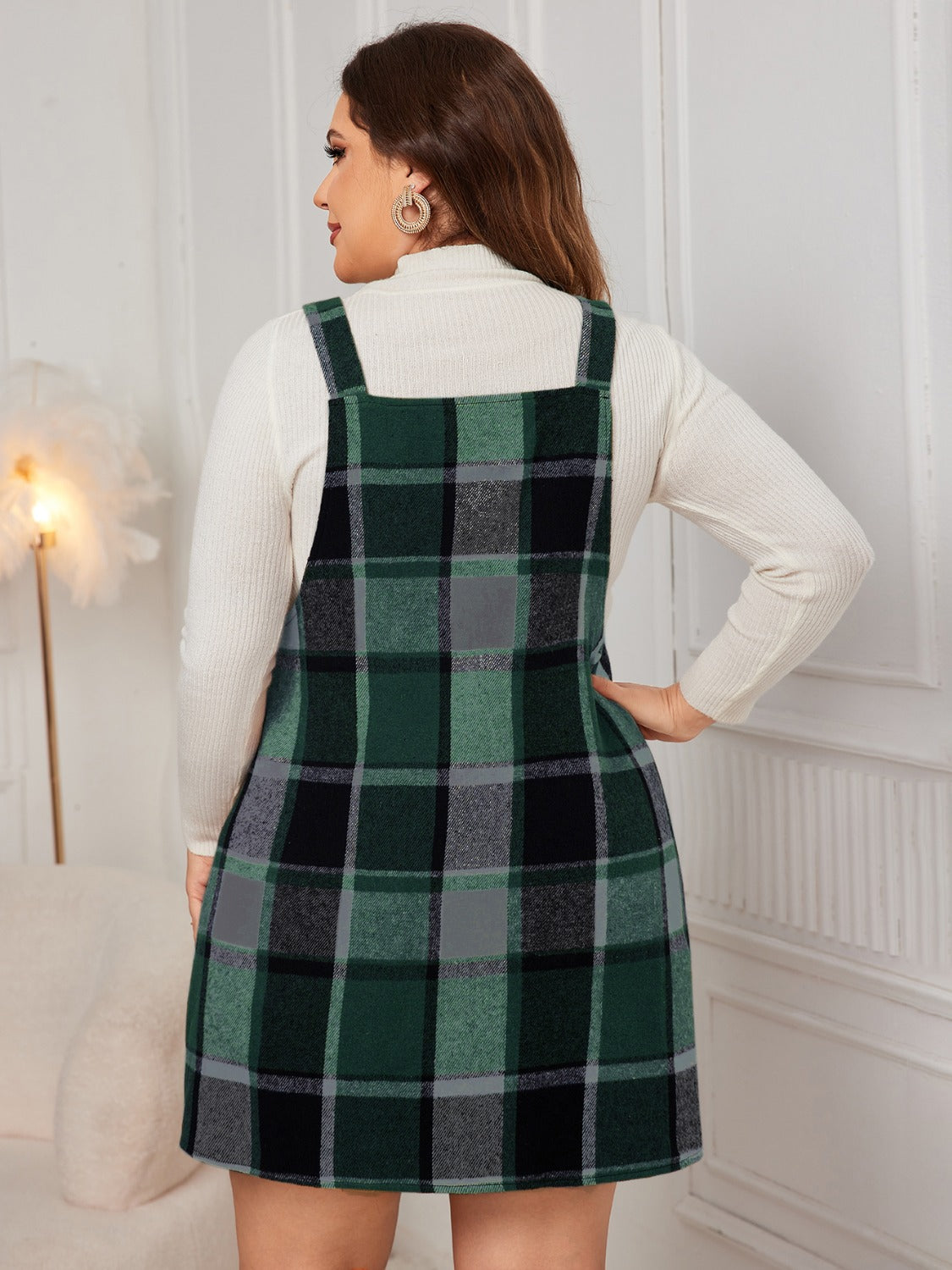 Honey Plus Size Plaid Wide Strap Overall Dress - In Style Chics Boutique LLC
