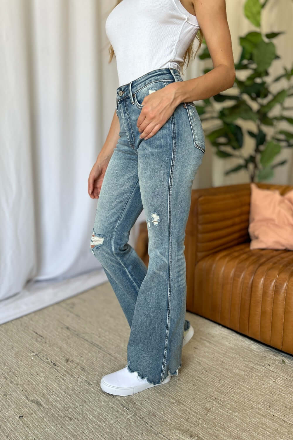 Judy Blue Full Size Medium Rise Tummy Control Destroy Flare - In Style Chics Boutique LLC