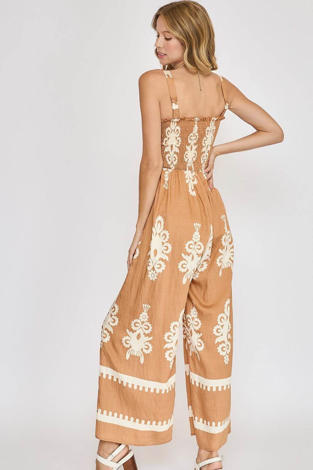 Smocked Printed Wide Leg Jumpsuit - Cute Clothes Online - In Style Chics Boutique Women's Juniors Plus Size Apparel