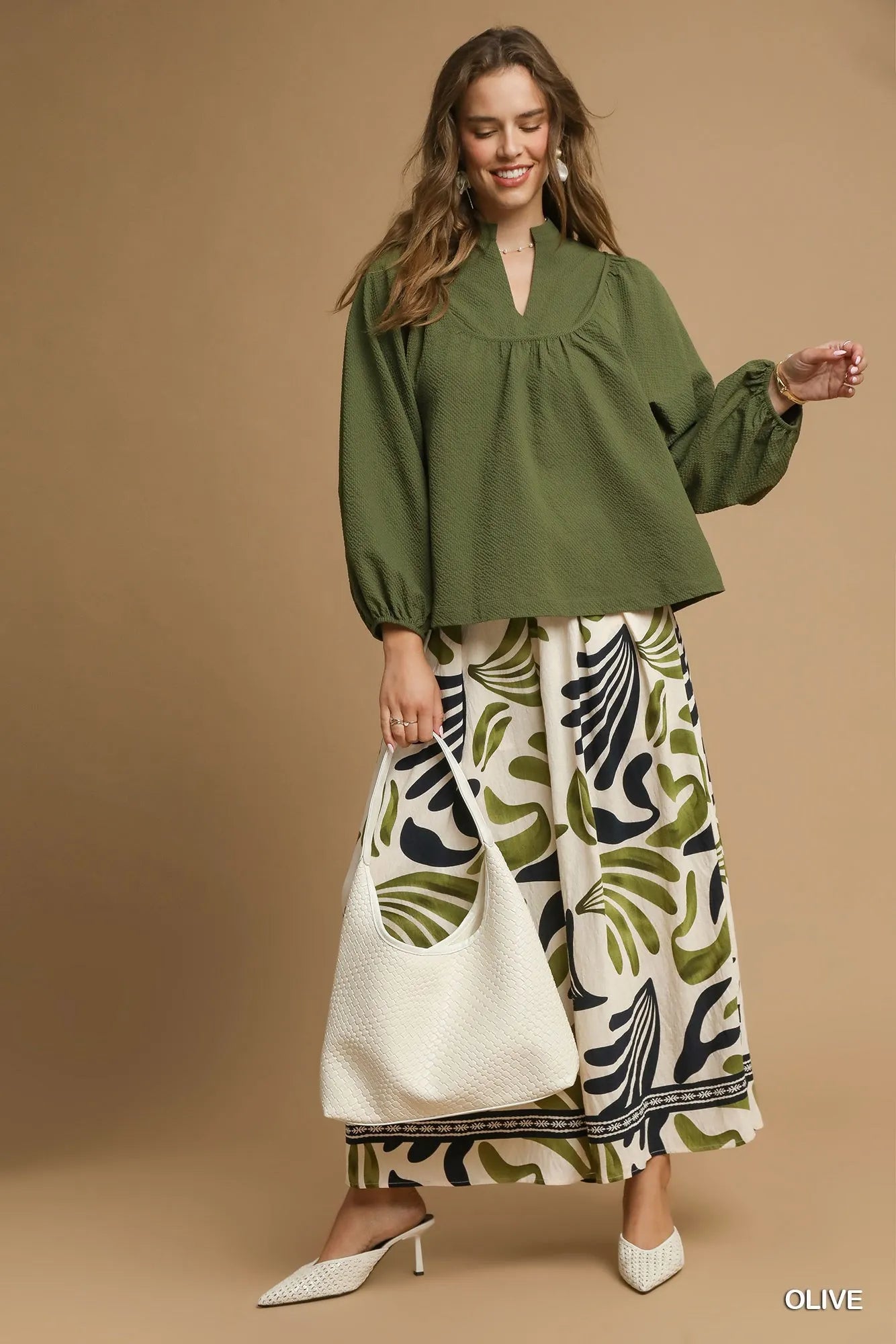 Textured Notched Blouse with Balloon Sleeves at In Style Chics Boutique