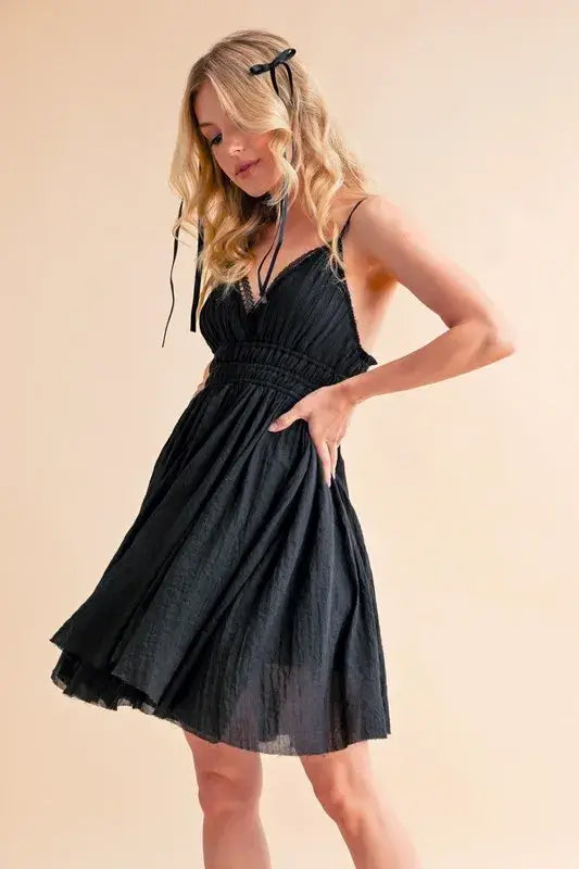 Lace Detail Mini Black Cami Dress - In Style Chics Boutique Women's Juniors Apparel Online