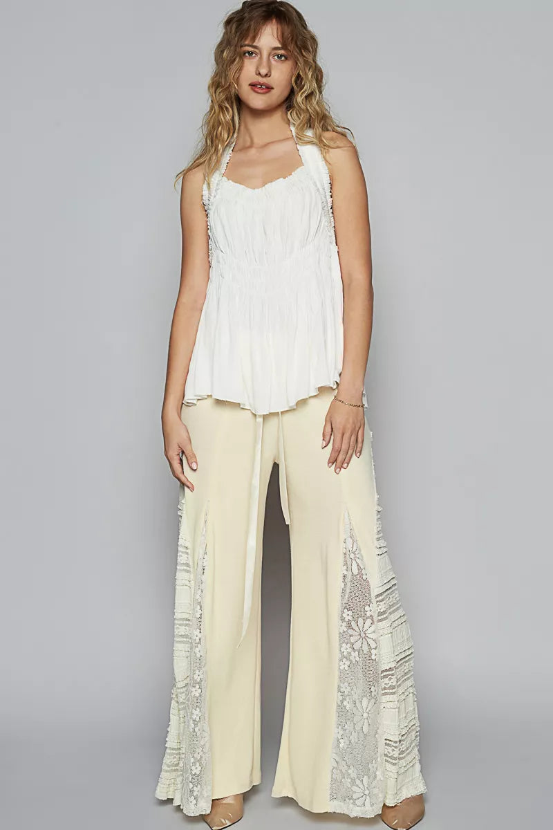 Backless Halter Sleeveless Top with Smocking Shirring Detail at In Style Chics Boutique