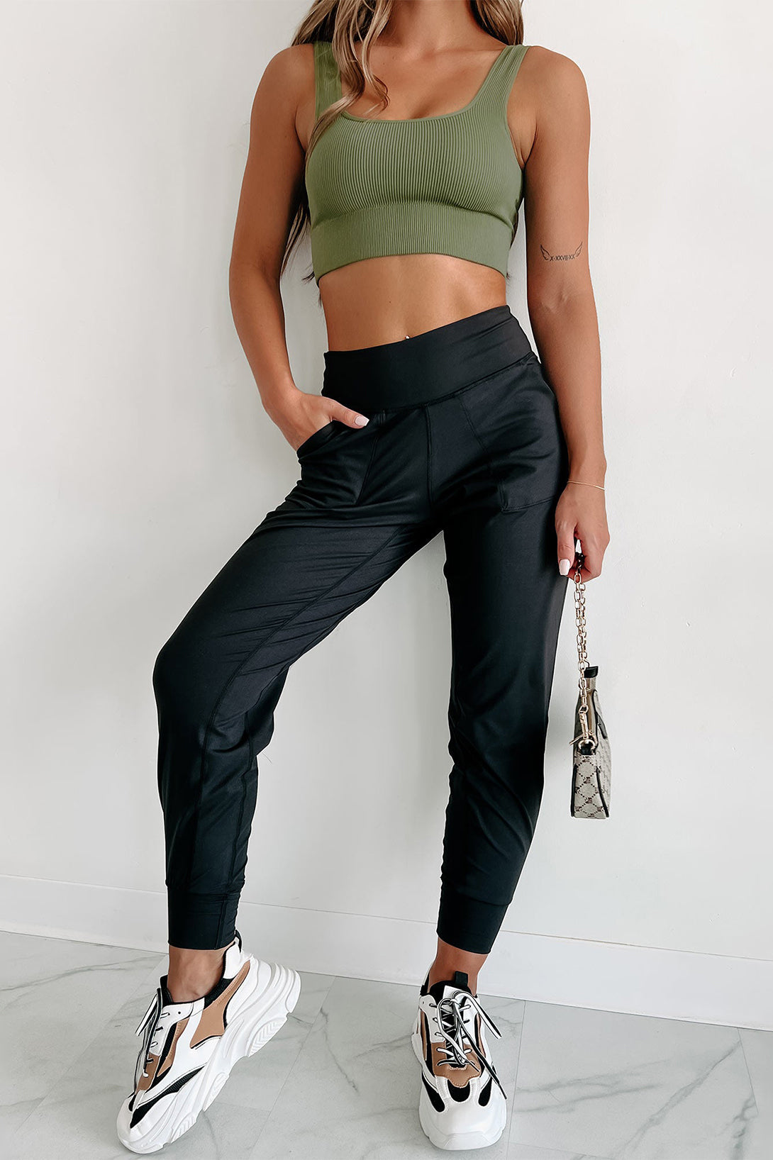 Black Exposed Seam High Waist Pocketed Joggers - In Style Chics Boutique LLC