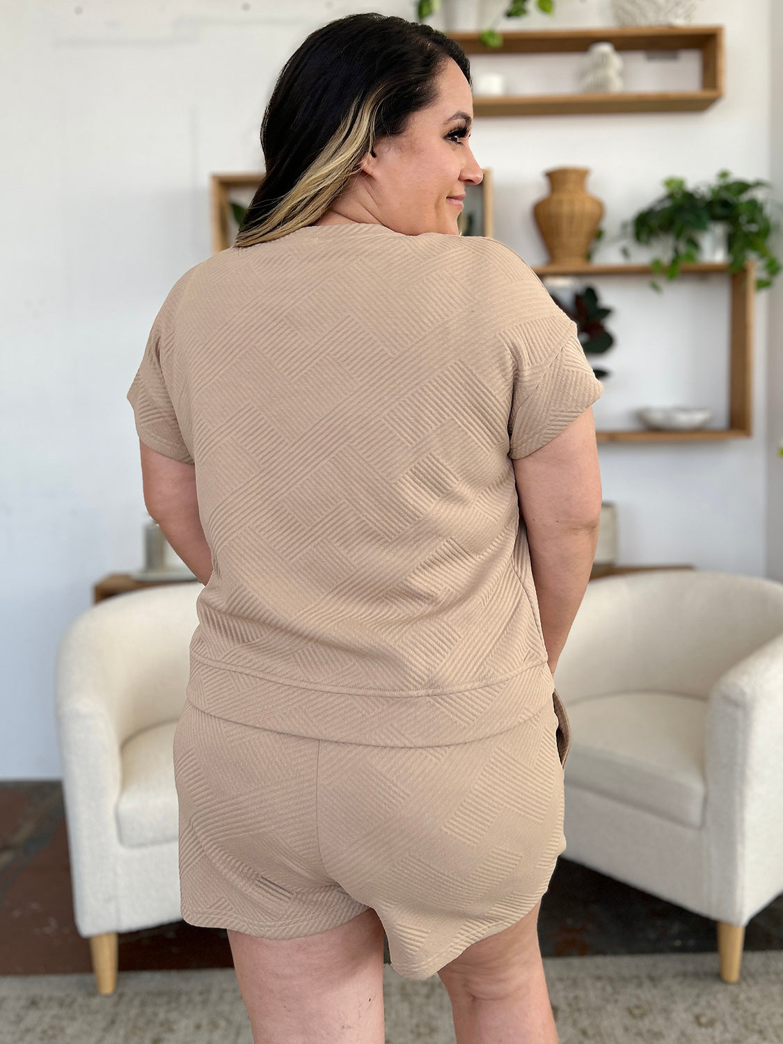 Double Take Texture Short Sleeve T-Shirt and Drawstring Shorts Set - In Style Chics Boutique LLC