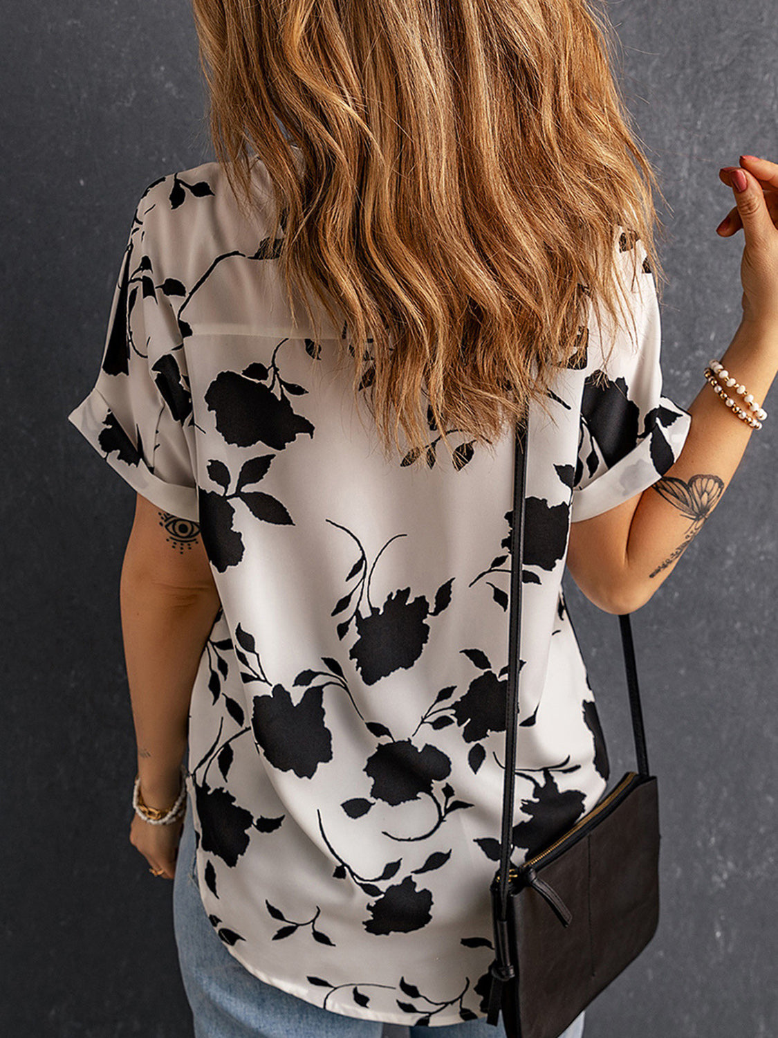 Full Size Printed Notched Short Sleeve Blouse - In Style Chics Boutique LLC