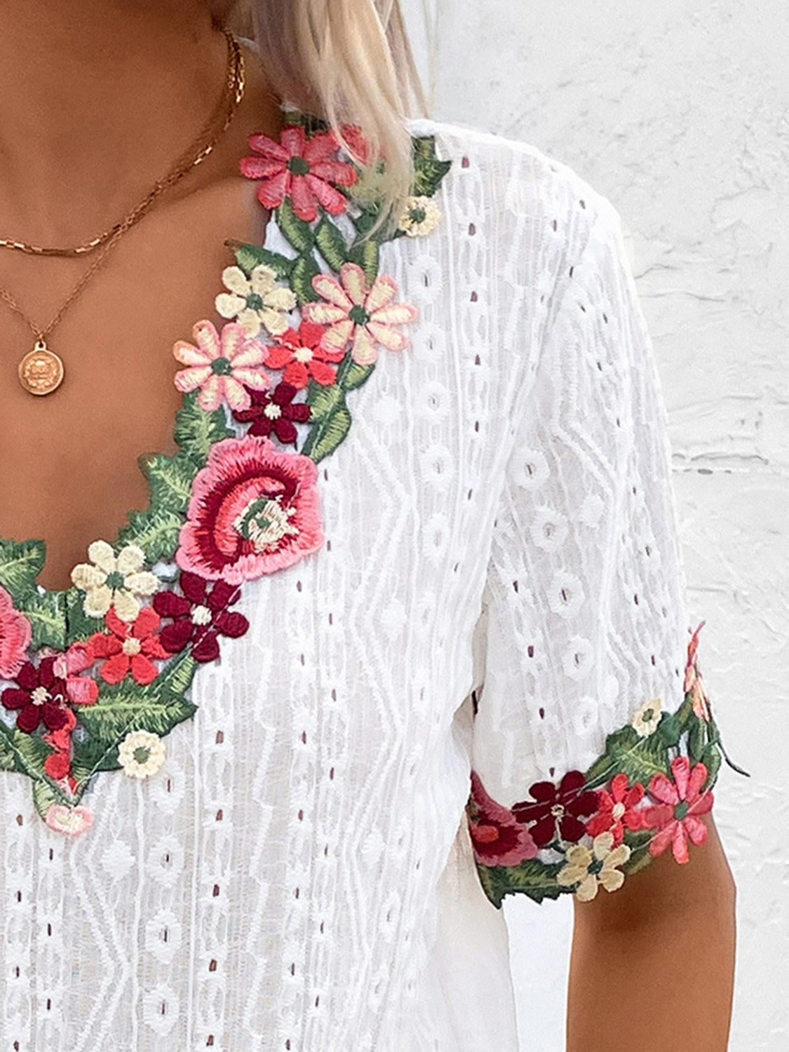 Eyelet Embroidered V-Neck Short Sleeve Blouse - More Colors! - In Style Chics Boutique LLC