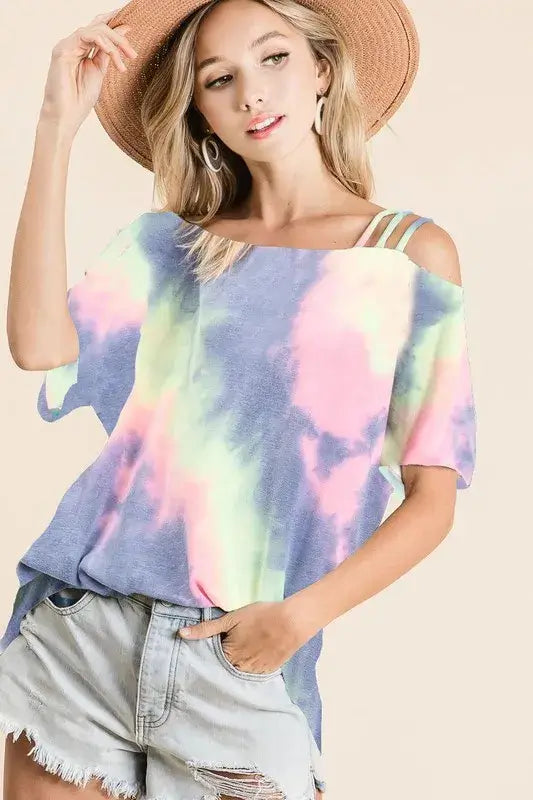 Tie Dye French Terry Strapped One Shoulder Top - Cute Clothes Online - In Style Chics Boutique Women's Juniors Apparel  In Style Women's Fashion