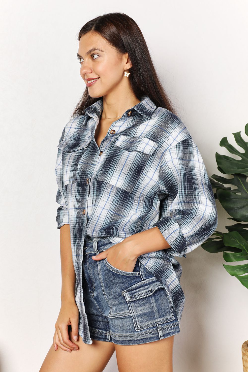 Plaid Dropped Shoulder Shirt for Women - In Style Chics Boutique LLC