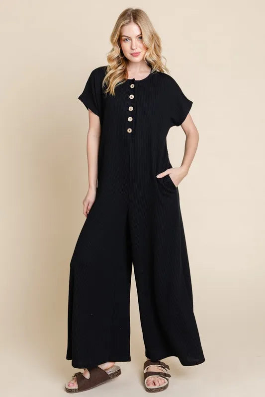 Rib Knit Jumpsuit with Button Detail - In Style Chics Boutique Women's Fashion