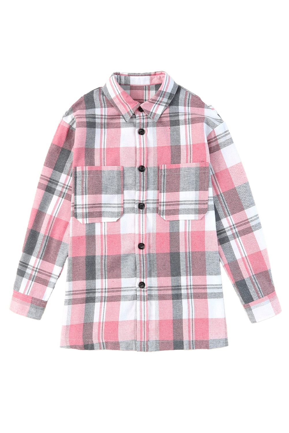 Pink Long Sleeve Collared Button Up Flannel Shacket - In Style Chics Boutique LLC