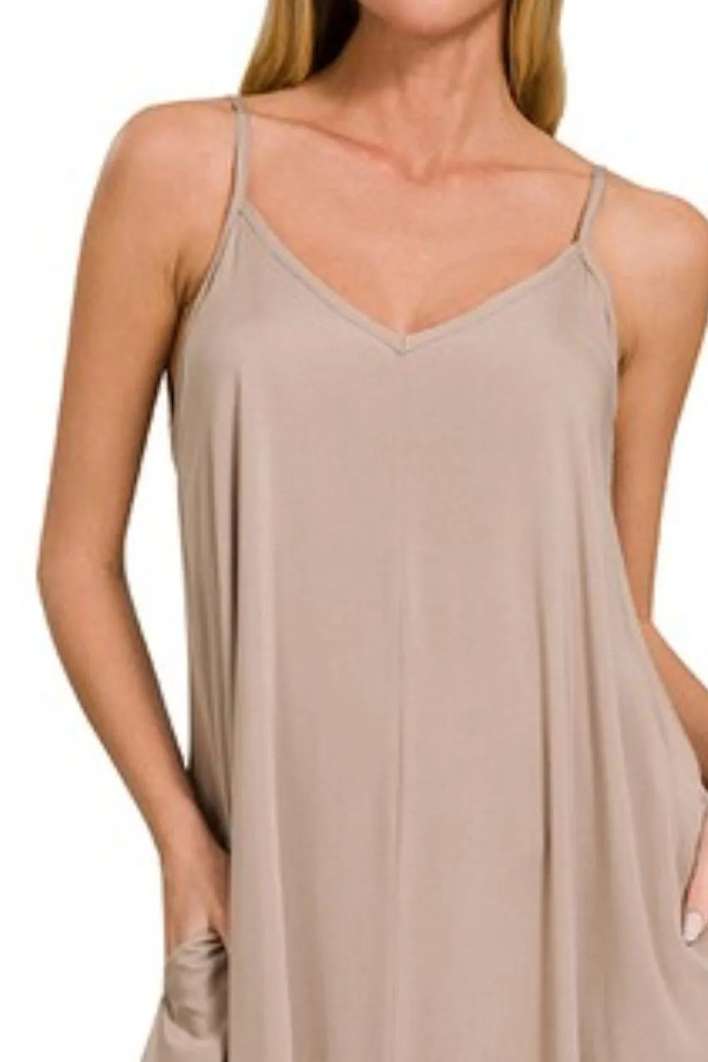 Cami Dress With Flowy Pockets Woven Arc Hem - In Style Chics Boutique Women's Juniors Clothes Online