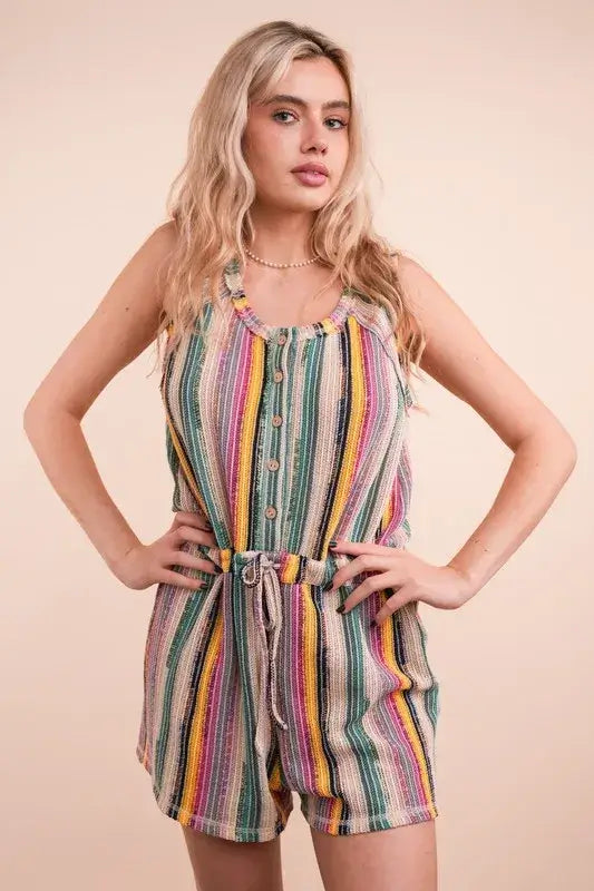 Crochet Multi Color Striped Casual Summer Romper - In Style Chics Boutique Women's Juniors Apparel Online