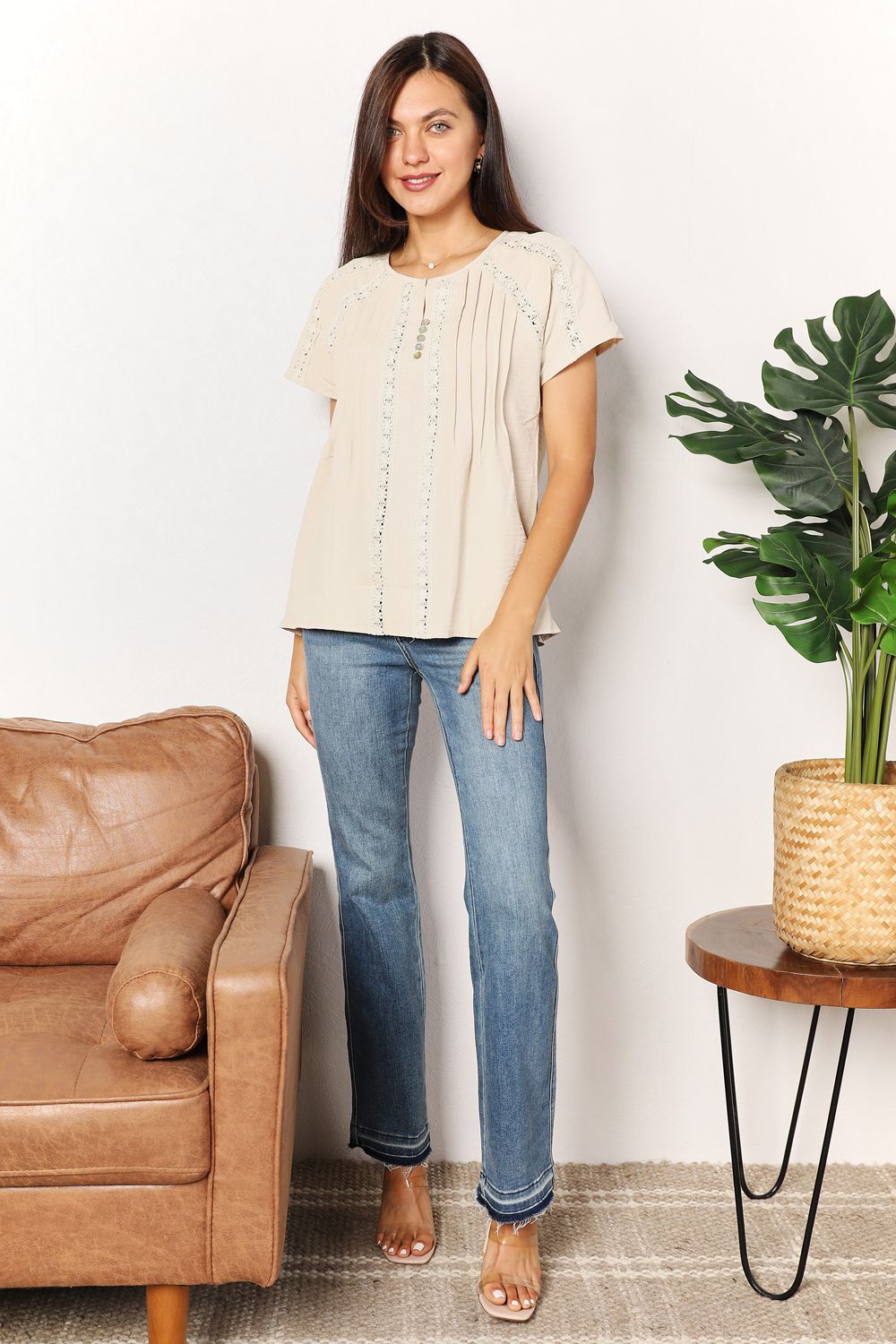 Crochet Buttoned Short Sleeves Top - In Style Chics Boutique Shop Fashion for Women